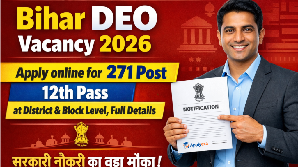 Bihar DEO Vacancy 2026: Apply online for 271 Post, 12th Pass at District & Block Leve, Full Details